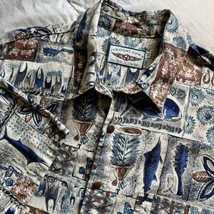Vtg 90s Straight Down Shirt Men L Fish Fisherman Sailing Nautical Coastal Resort